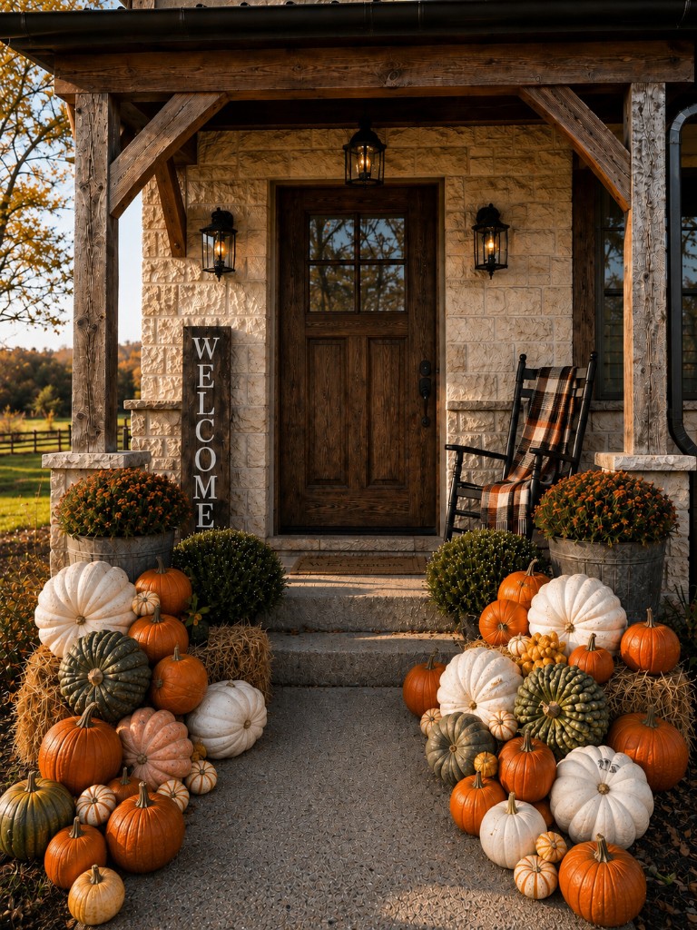 The Bespoke — pumpkins, hay bales, and mums styled on a stone porch